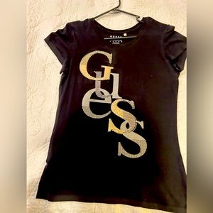 Guess tee shirt with gold and silver emblem